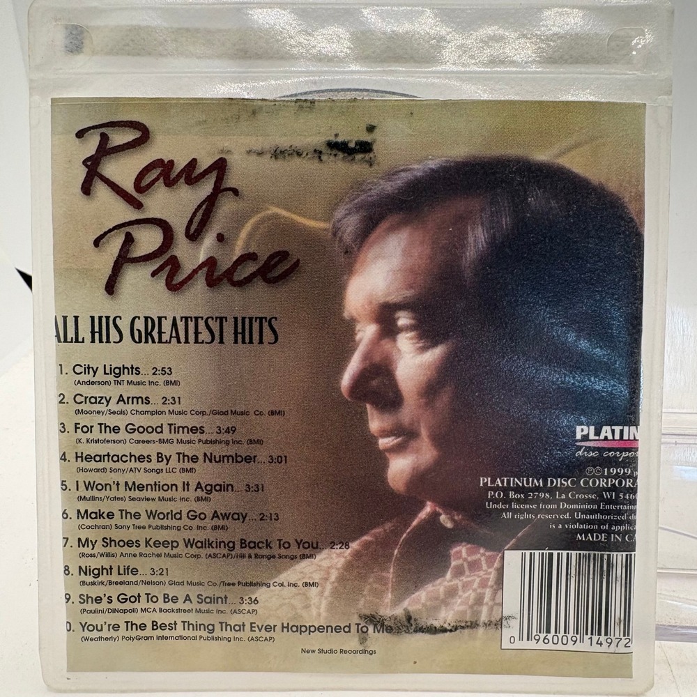 Ray Price All His Greatest Hits CD 1999 Platinum‎ Disc Corp 14972 City Lights
